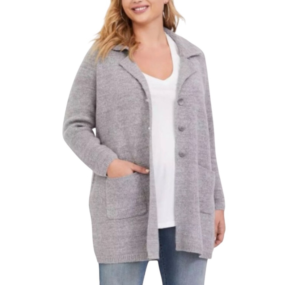 TORRID | Long Sleeve Gray Notch Collar Sweater Coat